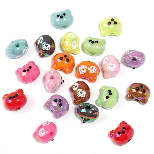Acrylic solid color cartoon bear head beads with vertical holes