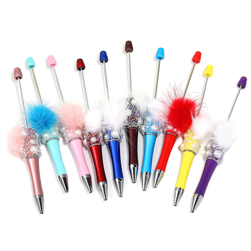 Fuzzy ball pearl beadable pen