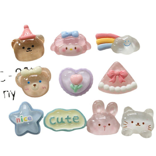 Transparent star cloud bear resin accessories DIY mobile phone case cream glue headdress water cup storage box patch