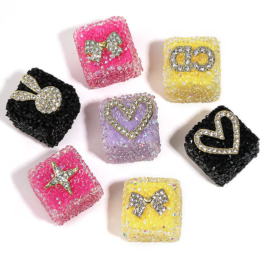 Wrapped in rhinestones Colorful soft sugar double-sided heart bow square Cube beads