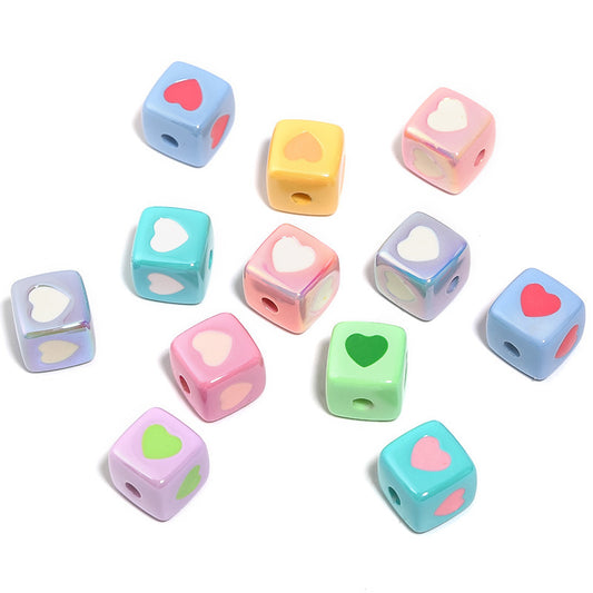 Acrylic 12mm macaron color square beads love square beads