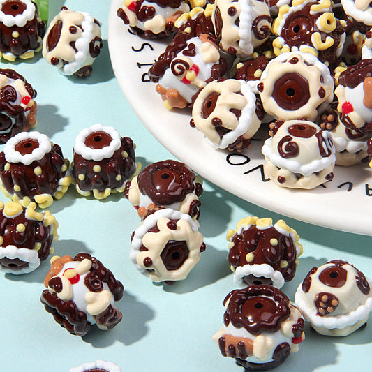 Hand drawn brown cute oil beads