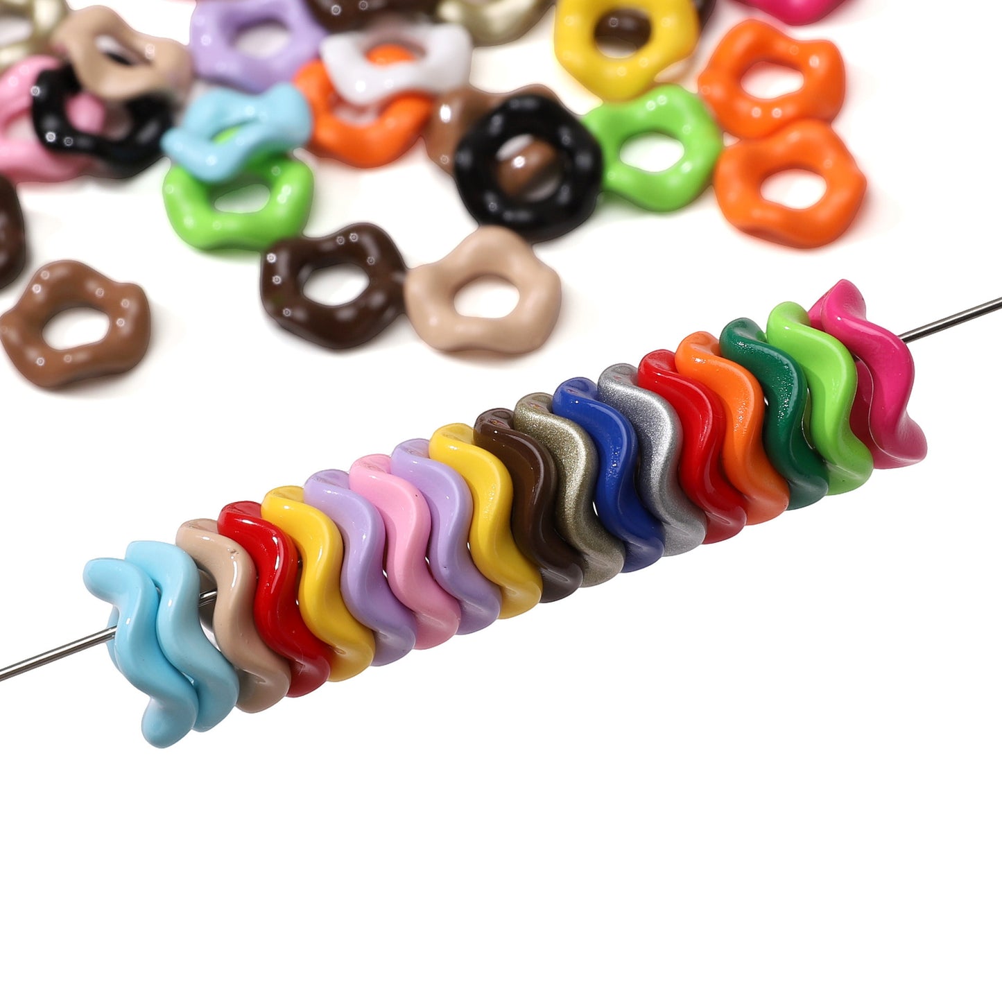 Acrylic Beads Wavy Shape Spacer Large Hole, Solid Color, 16MM