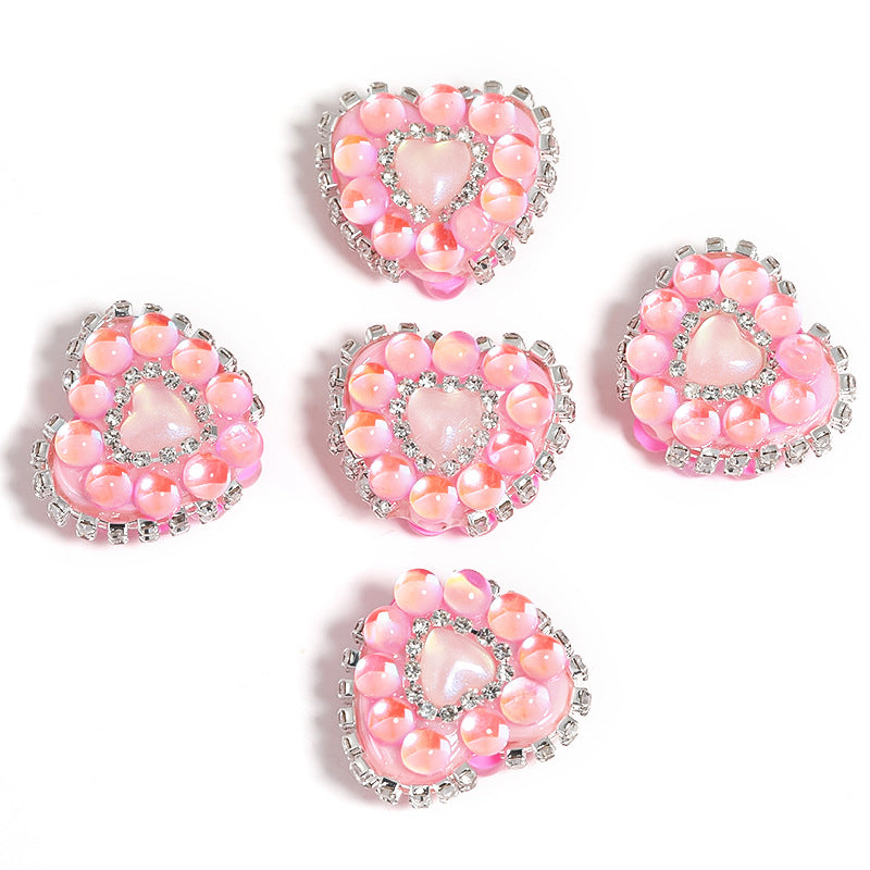 5 pcs 21*25mm heart rhinestone chain fancy beads