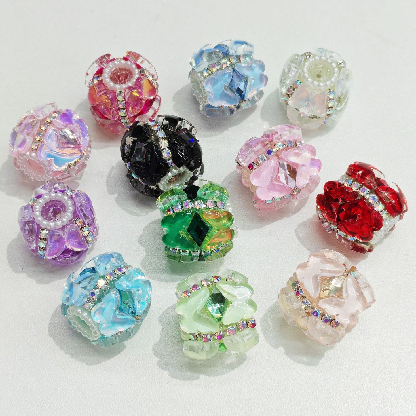 Random Color mix Butterfly Claw Chain Diamond Ball Beads