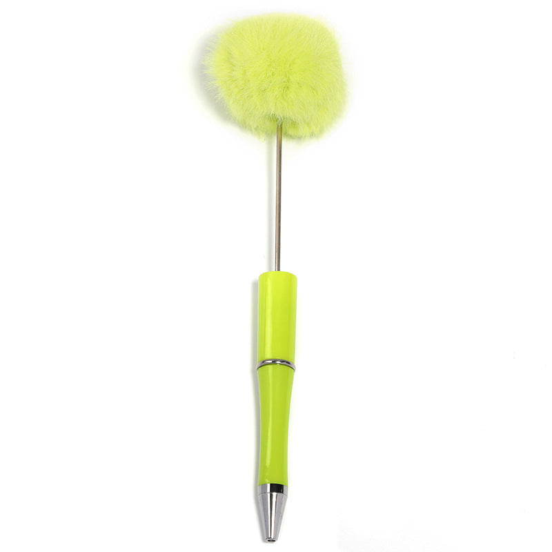 Macaron Color Top Hair Ball Beaded Pen