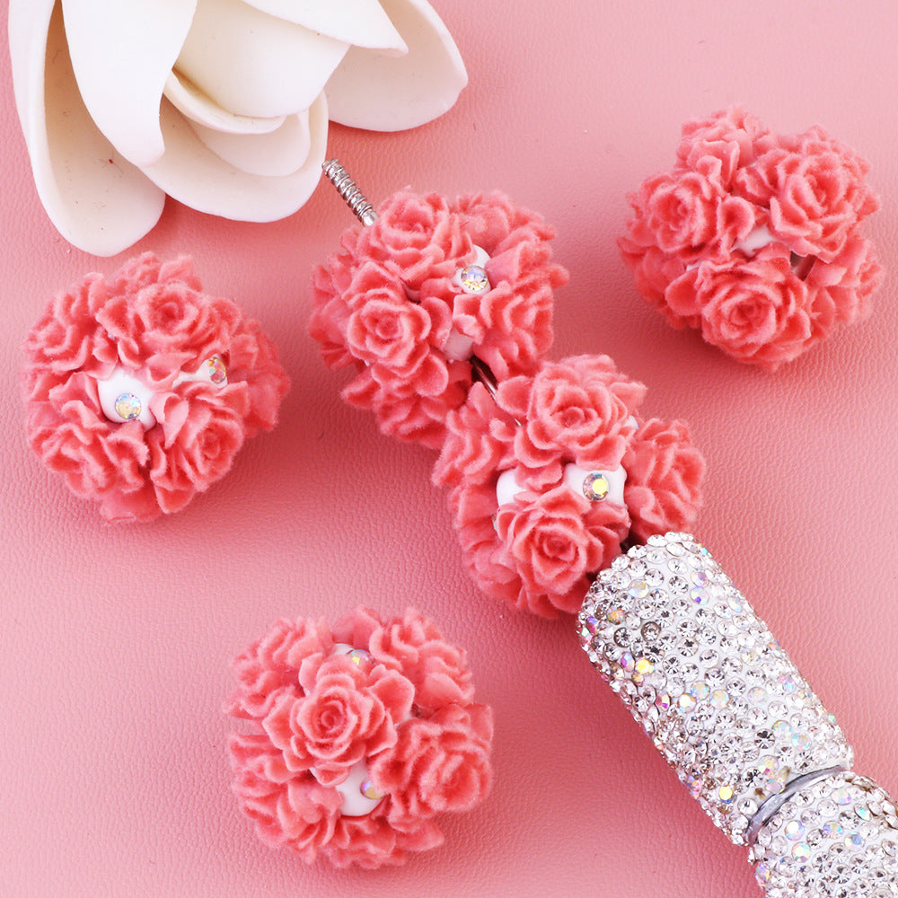3D Flocked Rose Flower with Rhinestone Flower Ball