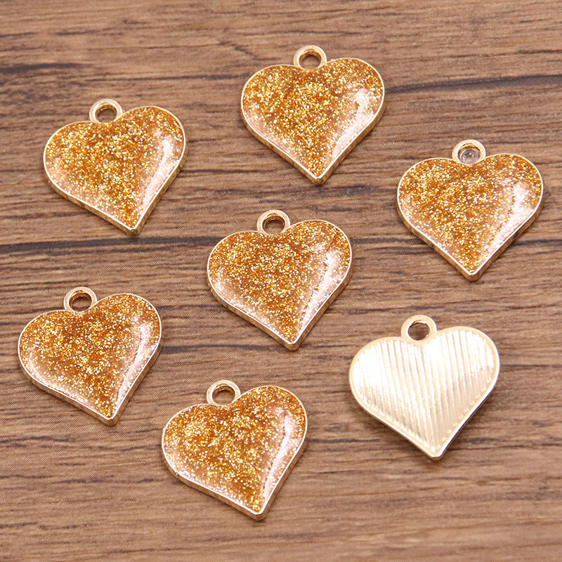 Golden Enamel Oil Drop Charm Heart Pentagram Moon Glitter Charms
