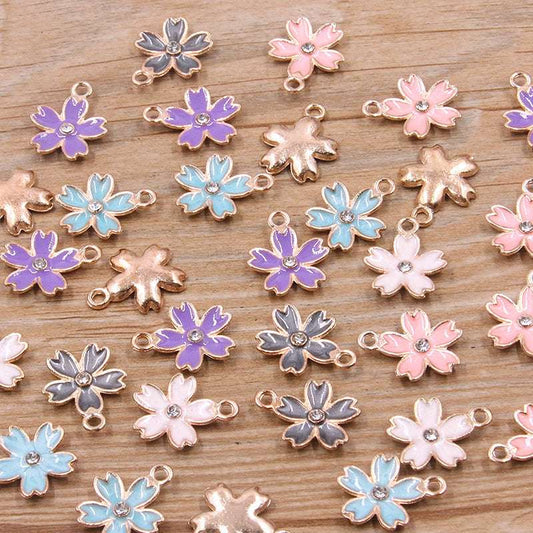 5 Colors 14*17mm DIY Alloy Jewelry Accessories KC Gold Drop Oil Charm Point Brick Flower Pendant Plant Charm