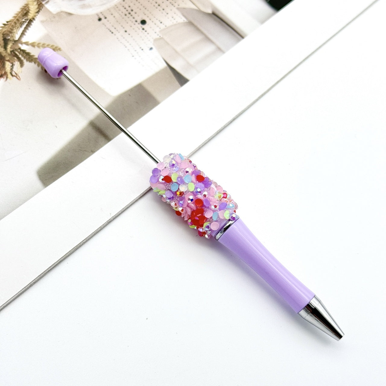 Sequin Beaded Pen Ins Colorful Resin Ballpoint Pen Student Gift Pen Beadable Rotating Cute Pen