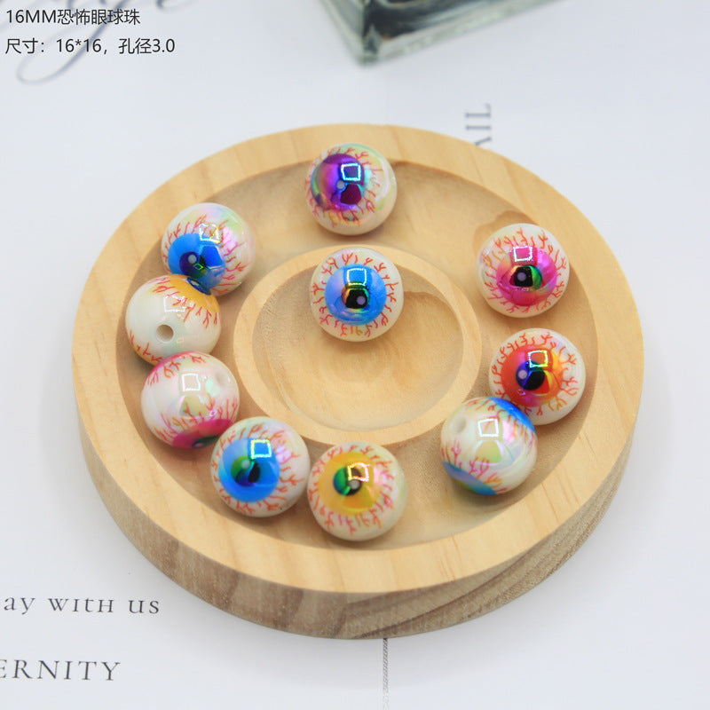 16mm Halloween Personalized Plating UV Colorful Horror Eyeball Beads DIY Handmade Beaded Loose acrylic roundBeads