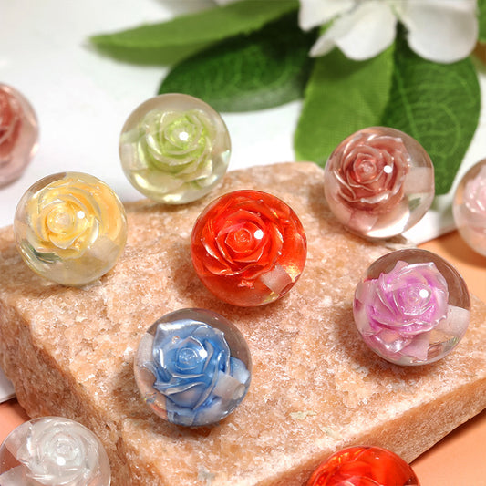 Double-Sided Three-Dimensional Rose Inlaid Translucent Round Beads