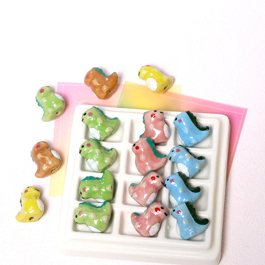 3D Cute Playful Color Block Blush Little Milk Dragon Multicolor Ceramic Bead Hand
