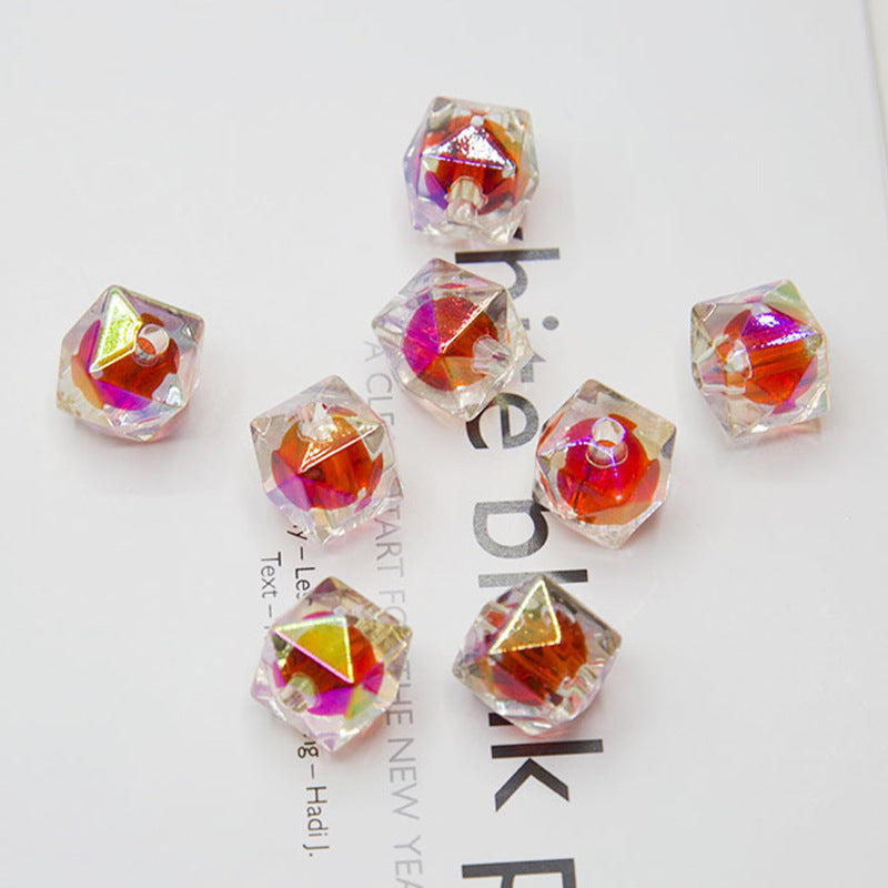 UV Plating color16MM Multilateral Rhombus beadable Beads Straight Hole Beads Loose Beads DIY