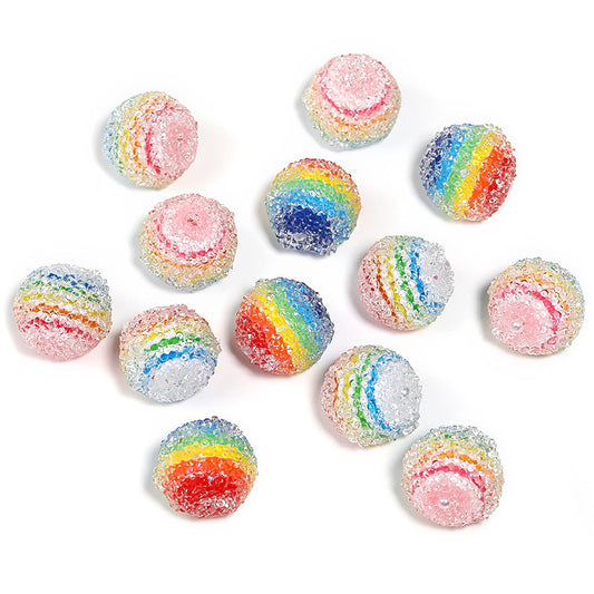 Rainbow Striped Sugar Rhinestone Beads
