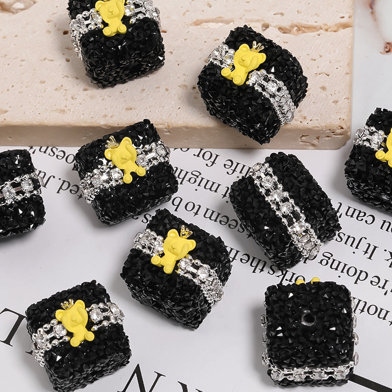 Colorful Full Diamond Sugar Crown Bear Diamond Ball Straight Hole Bead