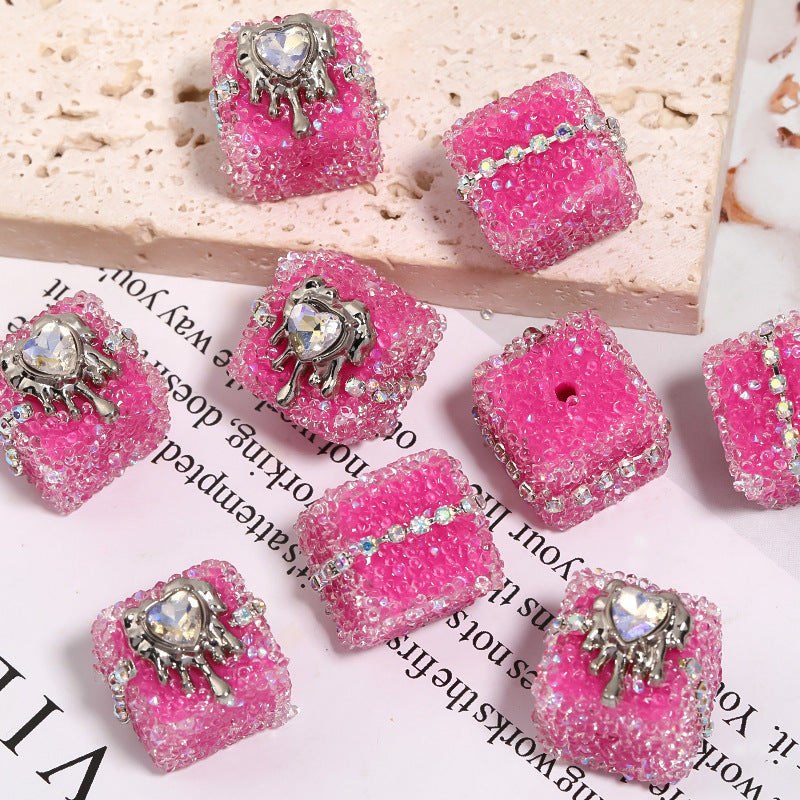 Heart-Shaped Soft Sugar Chain Drill Ball Square Through-Hole Bead