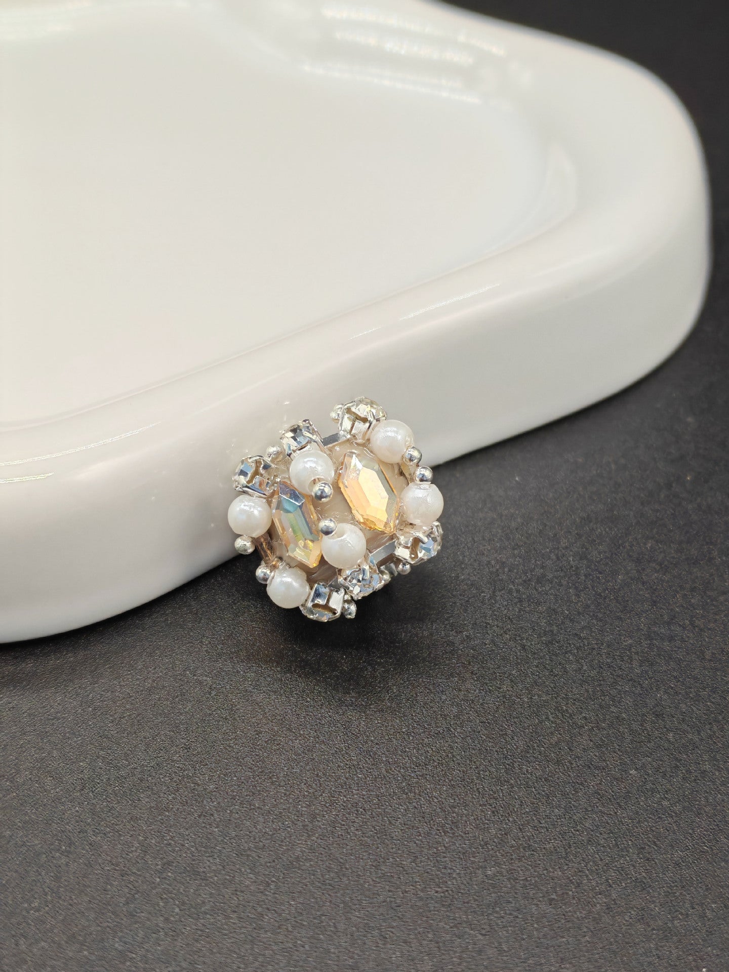 Pearl Zircon Heart Diamond Ball Straight Hole Bead