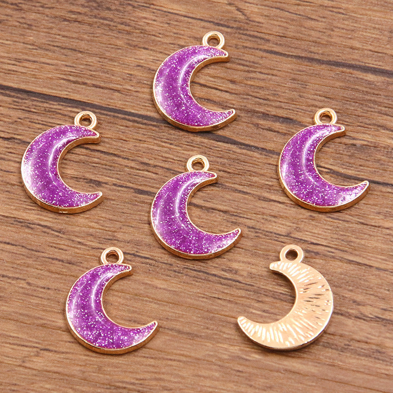 Golden Enamel Oil Drop Charm Heart Pentagram Moon Glitter Charms