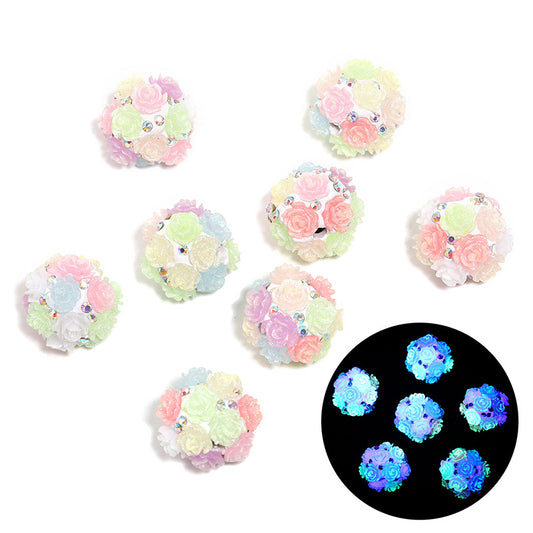 Colorful Fluorescent Flower Beads Soft Clay Drill Balls Straight Hole Beads