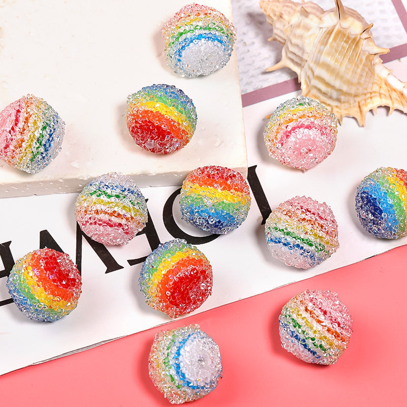 Rainbow Striped Sugar Rhinestone Beads