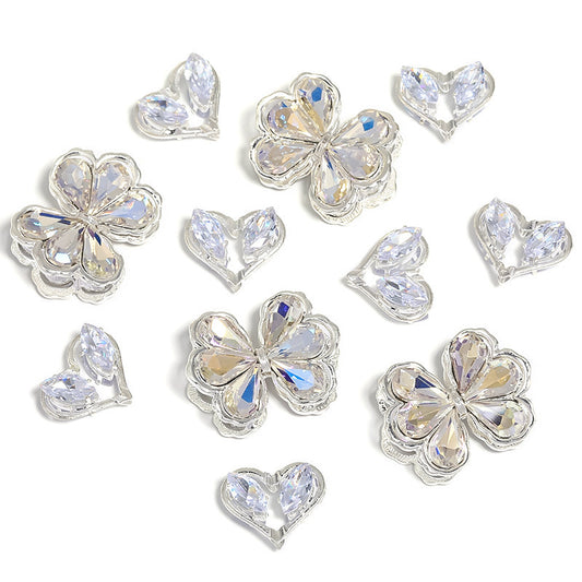 Alloy Rhinestone Heart Bow Through-hole Bead