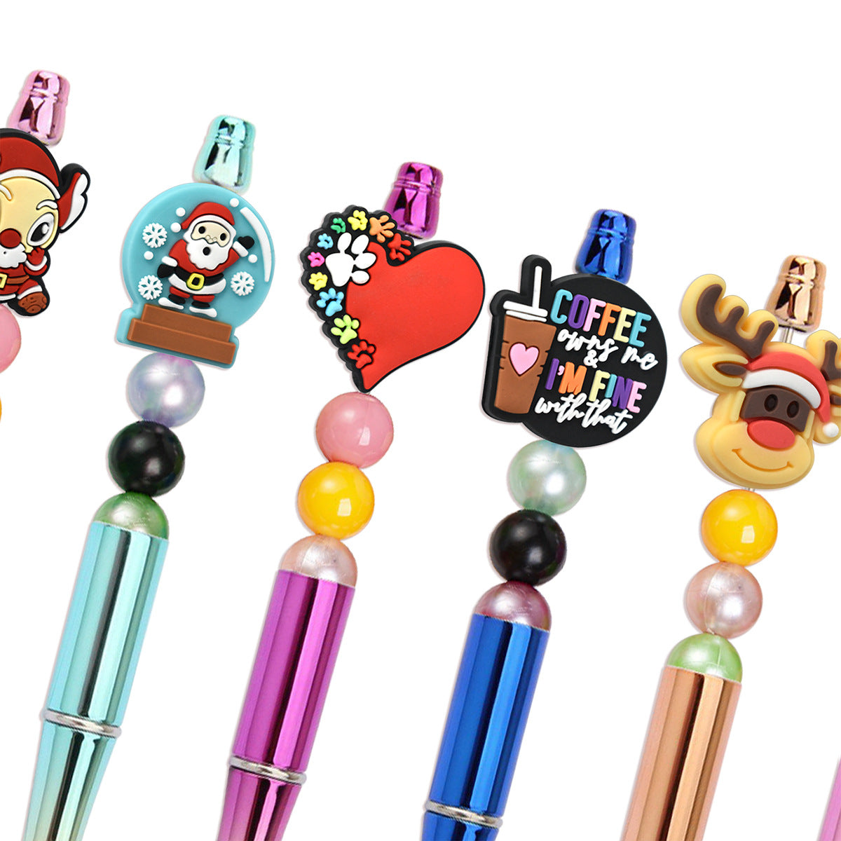 Student Stationery Colorful Beaded Pen Silicone Focal Beads
