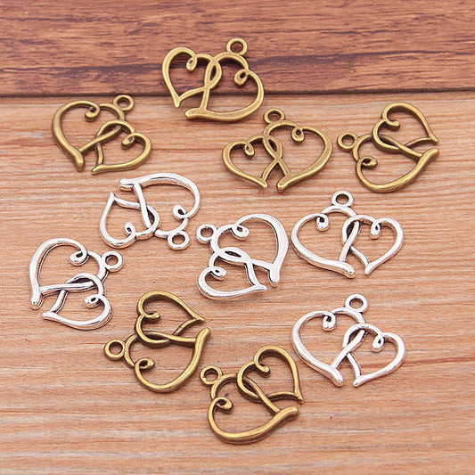 2 Colors 17*18mm DIY Alloy Jewelry Accessories Double Heart Charm Pendant Handmade Jewelry Accessories Pendant