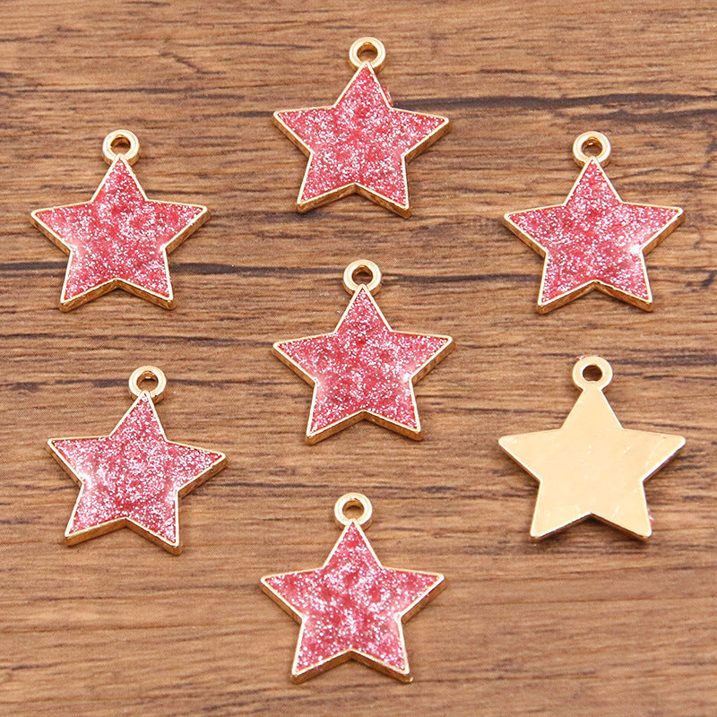 Golden Enamel Oil Drop Charm Heart Pentagram Moon Glitter Charms
