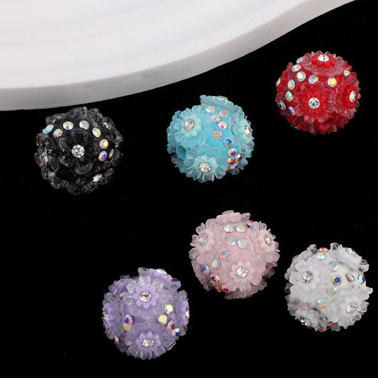 Flower Beads Inlaid with Rhinestones Small Daisy Flower Ball