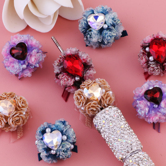Crystal Zircon Rose Flower Bowknot Flower Ball Can Be Worn Straight Hole Beads