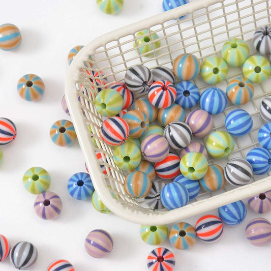 Three-color Round Watermelon Stripe Acrylic Beads