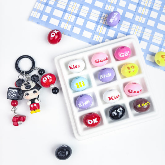 5 pcs Cute Painted English Slogan Beads