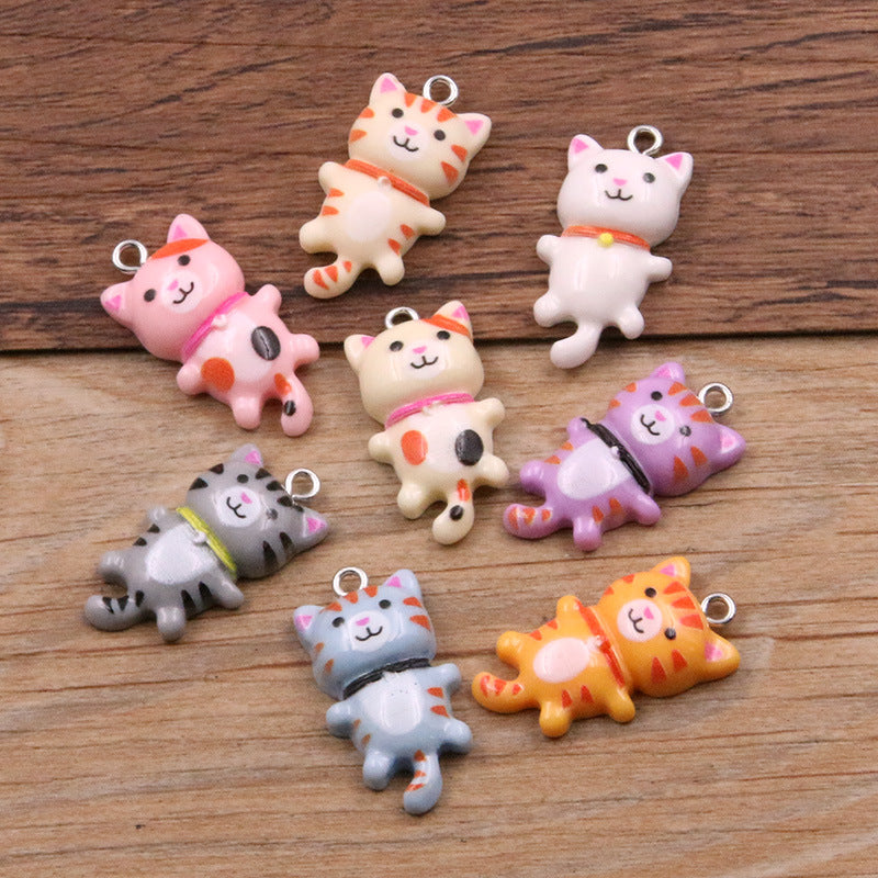8 Colors 15*29mm DIY Resin Cute Cartoon Kitten Animal Pendant Charm