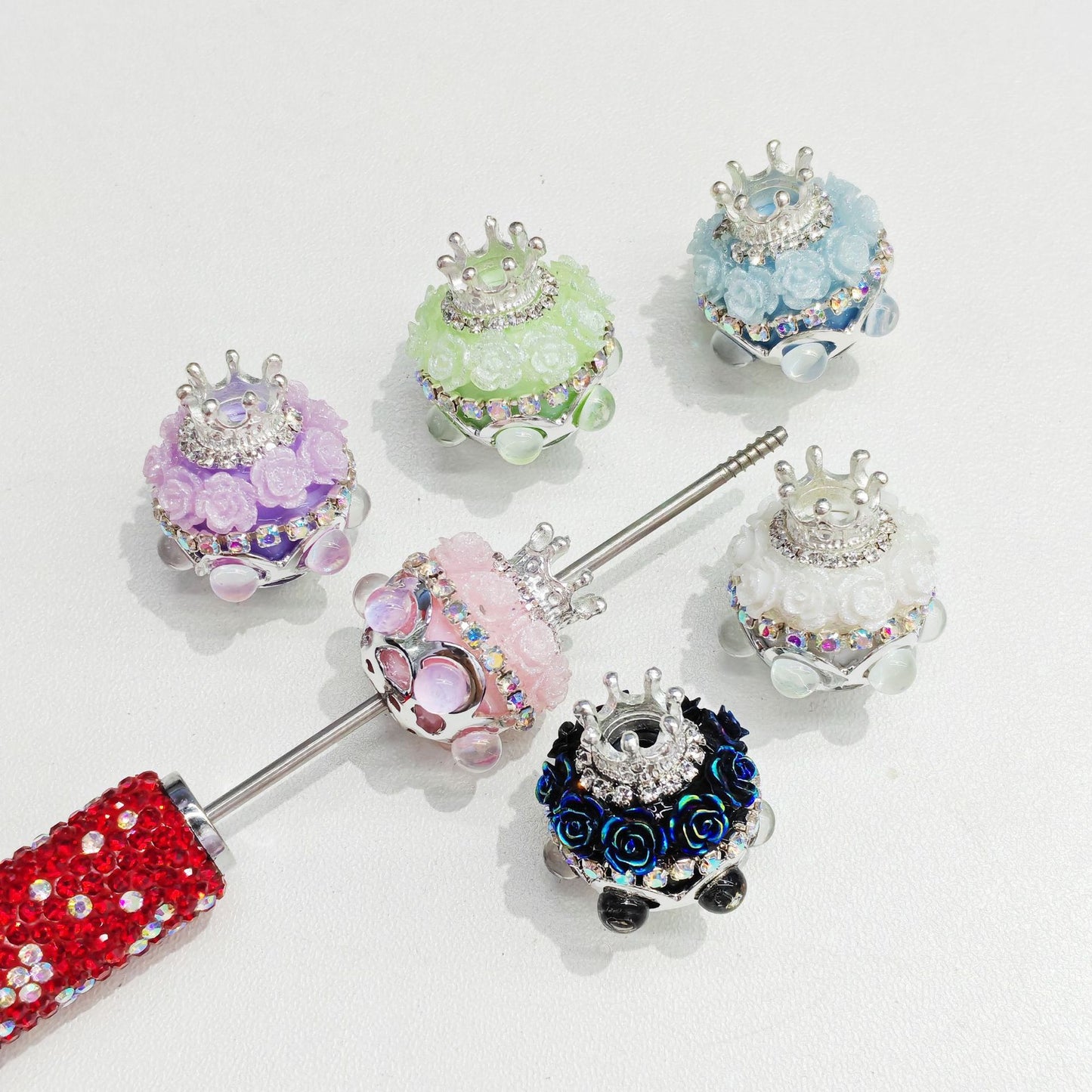 Pearl Small Flower Crown Diamond Ball Soft Clay Straight Hole Beads