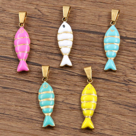 7X28mm Gold Fish Shape Oil Drop Pendant Small Charms