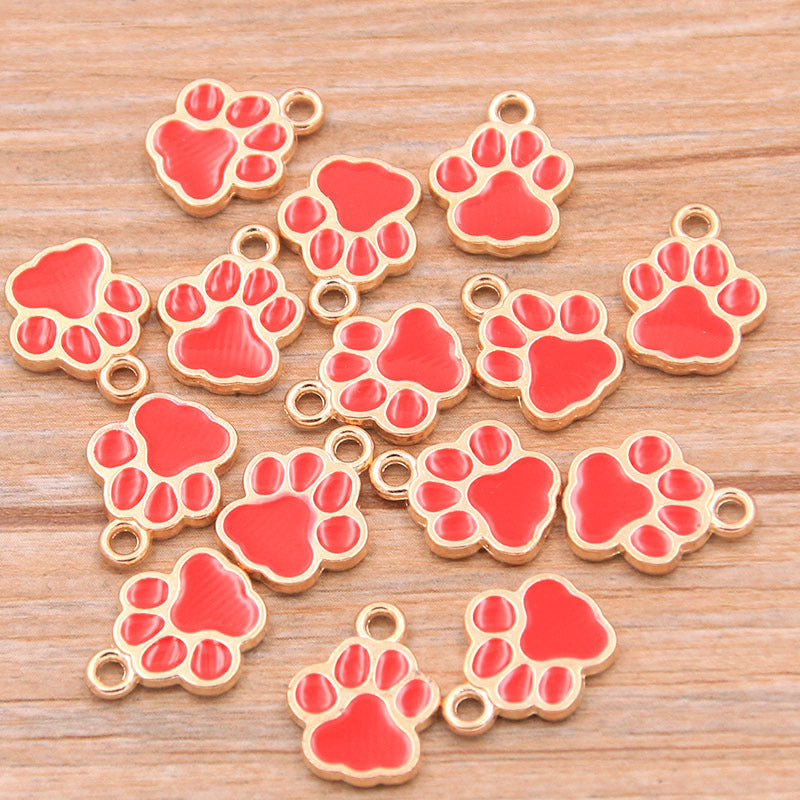 8 Colors Alloy Paw Charms | KC Gold Enamel Dog Paw, Cat Paw, Bear Paw Pendants for DIY Jewelry Making