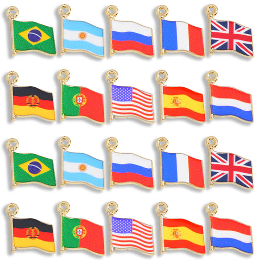 10 Pcs  Alloy World Flag Pendants，16*14mm