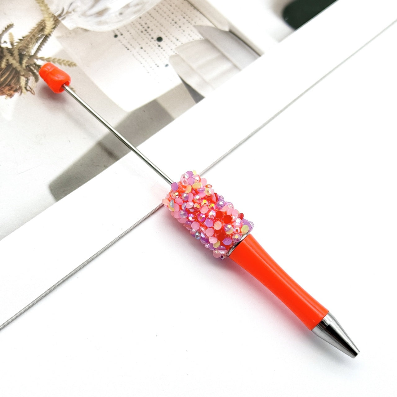 Sequin Beaded Pen Ins Colorful Resin Ballpoint Pen Student Gift Pen Beadable Rotating Cute Pen