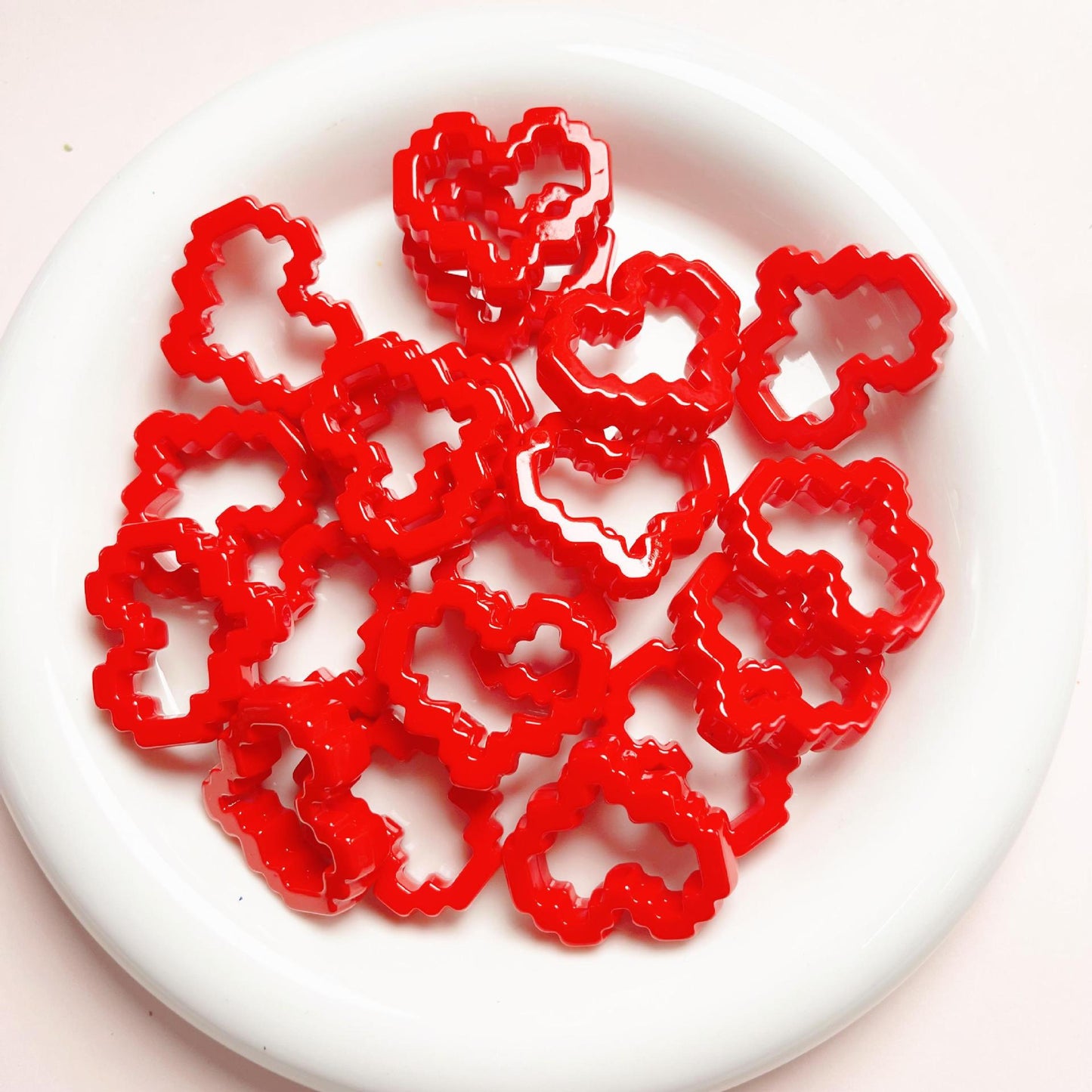 Pixel Heart Beads Enamel Acrylic Beads