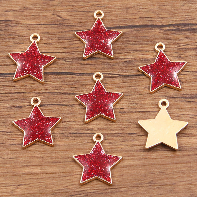 Golden Enamel Oil Drop Charm Heart Pentagram Moon Glitter Charms