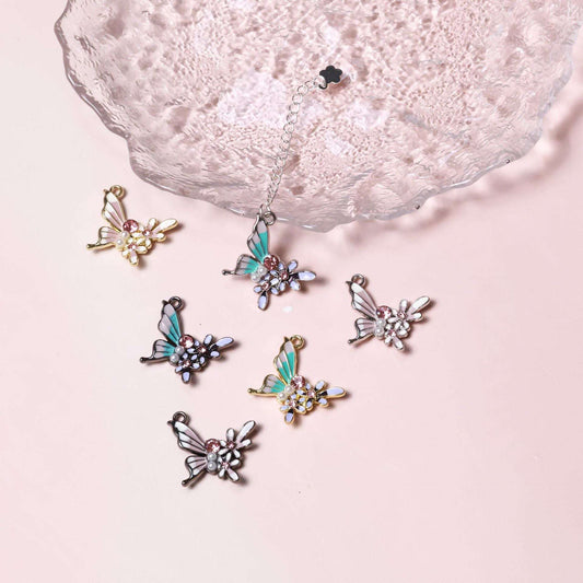 Elegant Diamond-Studded Pearl Oil-Drip Butterfly