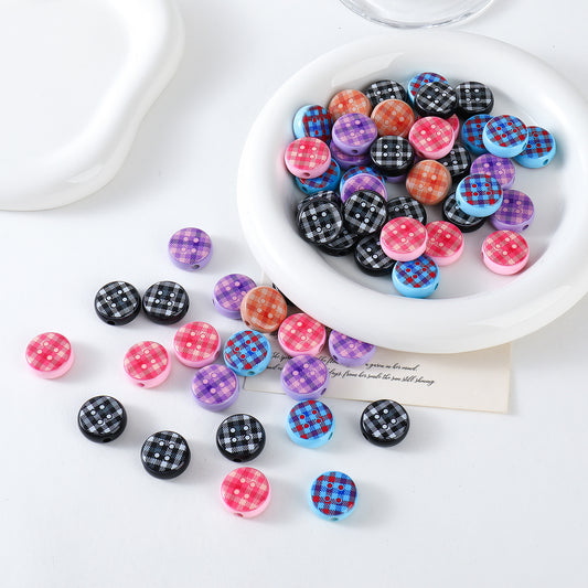 Sweet Plaid Print Button Round Beads
