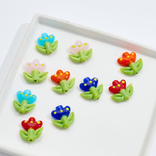 3D Tulip Glass Small Flower beadable beads