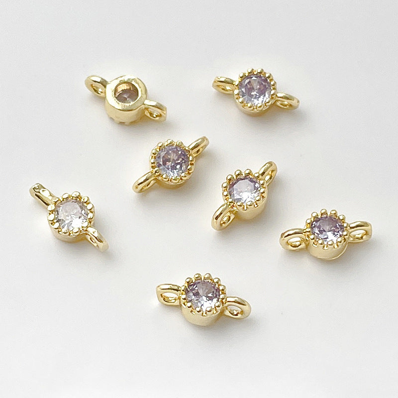 1 pc Gold Filled Color Retention Inlaid Colorful Zircon Pendant Double Round Zircon Stone Charm