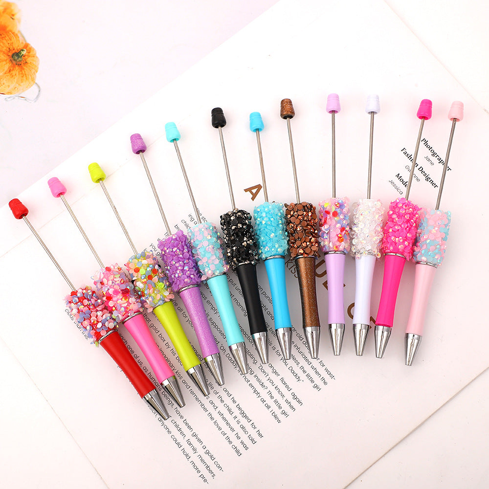 Sequin Beaded Pen Ins Colorful Resin Ballpoint Pen Student Gift Pen Beadable Rotating Cute Pen