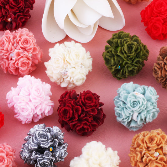 3D Flocked Rose Flower with Rhinestone Flower Ball