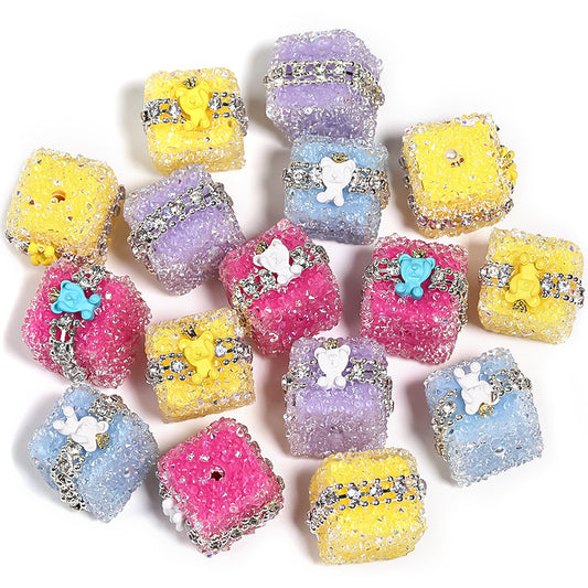 Colorful Full Diamond Sugar Crown Bear Diamond Ball Straight Hole Bead
