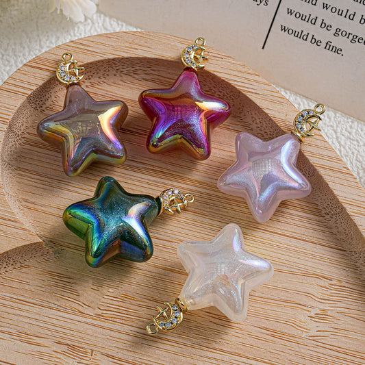 Copper Gold-Plated Ice Beauty Pentagram Moon Pendant