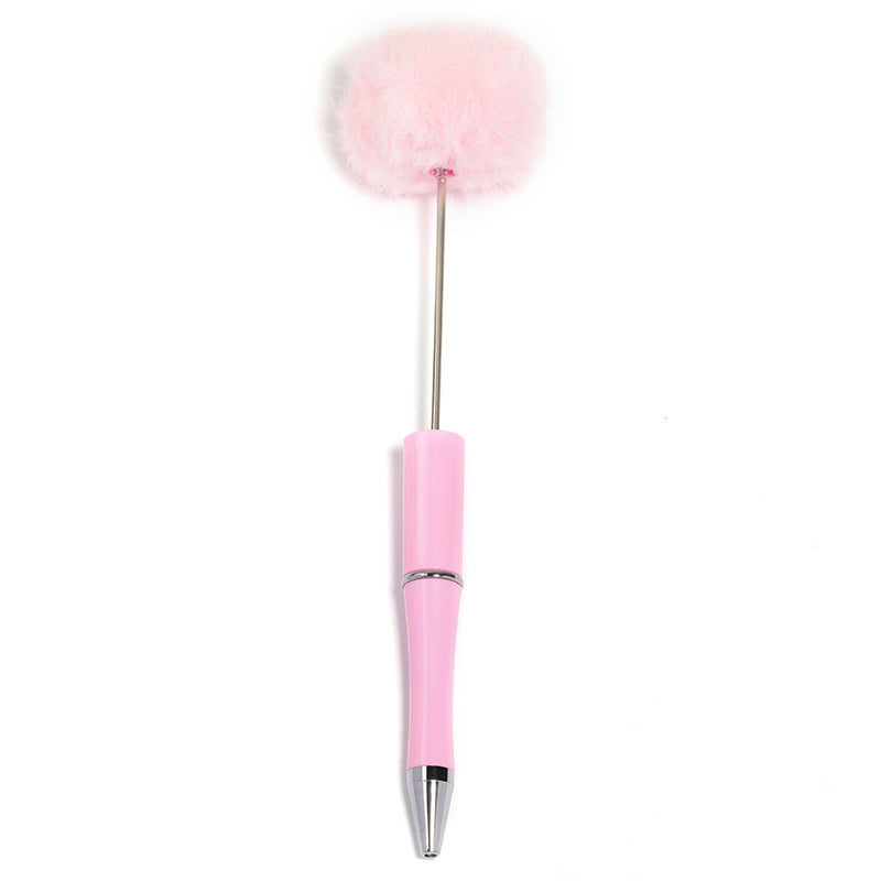 Macaron Color Top Hair Ball Beaded Pen
